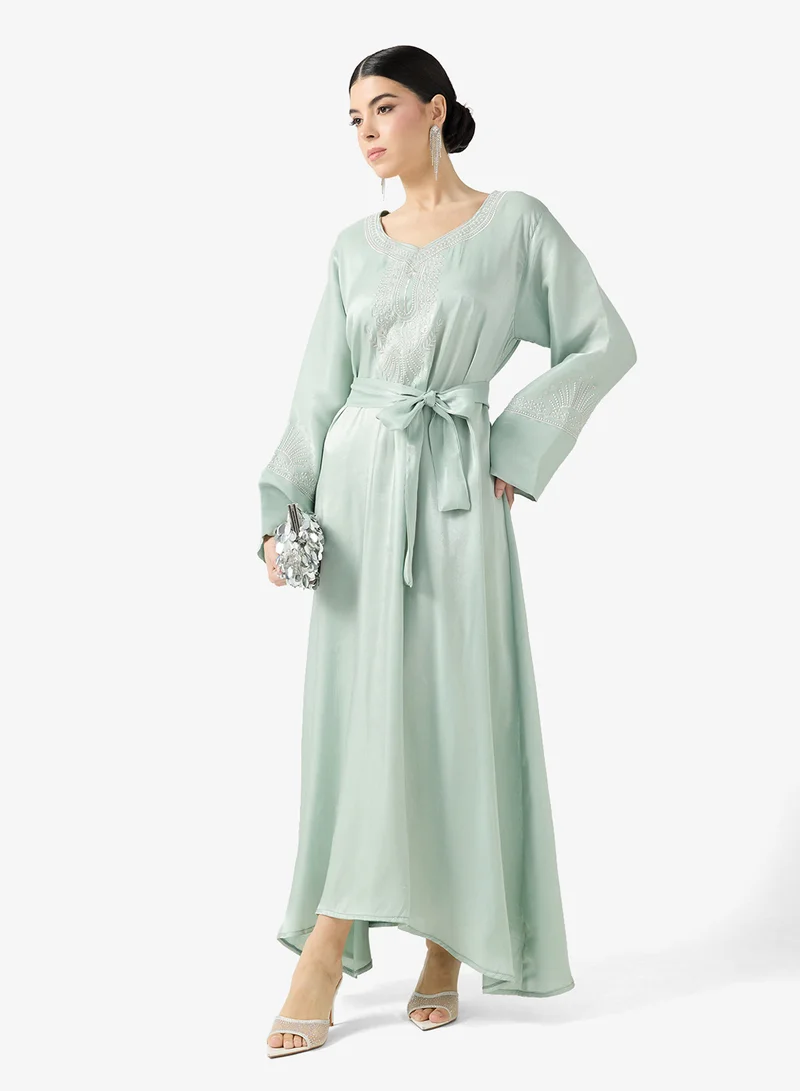 hayas closet Embroidered Belted Jalabiya